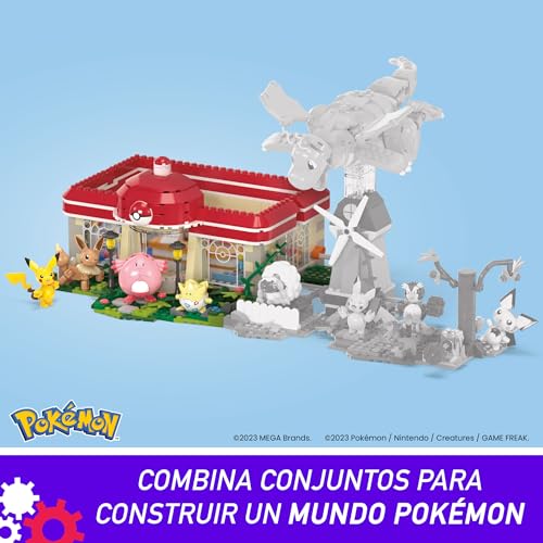 MEGA Construx Pokémon Centro Pokemon en el bosque +600 bloques de construcción con 4 personajes, juguete +8 años (Mattel HNT93)