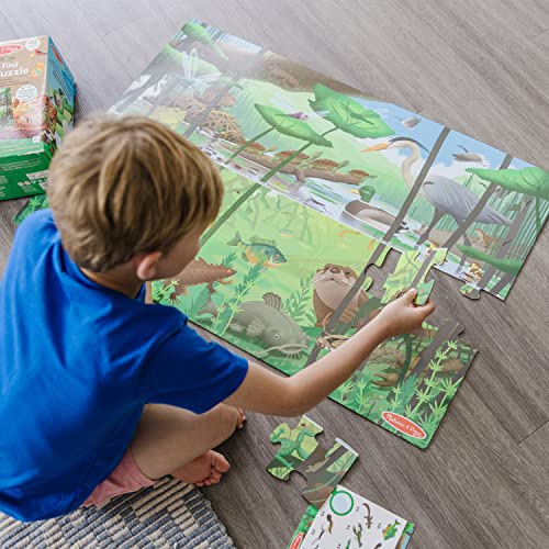 Melissa & Doug Puzzle de cartón de doble cara para el suelo, Incluye lupa para buscar y encontrar, Rompecabezas con 48 piezas gigantes, Actividades creativas para niños y niñas de 3+