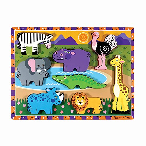 Melissa & Doug Puzzle de madera con piezas grandes, Animales de safari, Rompecabezas de madera, Tablero de Madera Resistente, Juguete educativo, Regalo para niños y niñas de 2 3 4 años