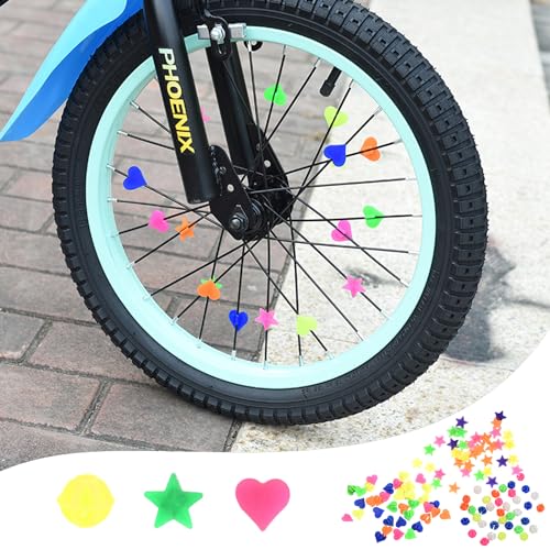 MEMOFYND 216 piezas de coloridas decoraciones de radios de bicicleta y 4 pegatinas reflectantes, clips de radios brillantes de colores, decoraciones de radios de bicicleta para niños y niñas