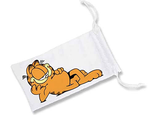 MERCHANDMANIA Pack DE 5 Fundas Bolsa Multiusos el Gato Garfield The Cat Serie Clasica Vintage Gafas Dados rol Personalizada Color.