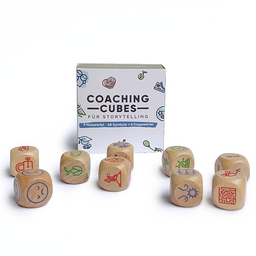 metaFox Coaching Cubes für Storytelling | Set mit 9 Holzwürfeln | Perfekt für das Erzählcoaching, als Therapiematerial, Coaching Material, Gesprächswürfel, Story Cubes, Kennenlernspiele Erwachsene