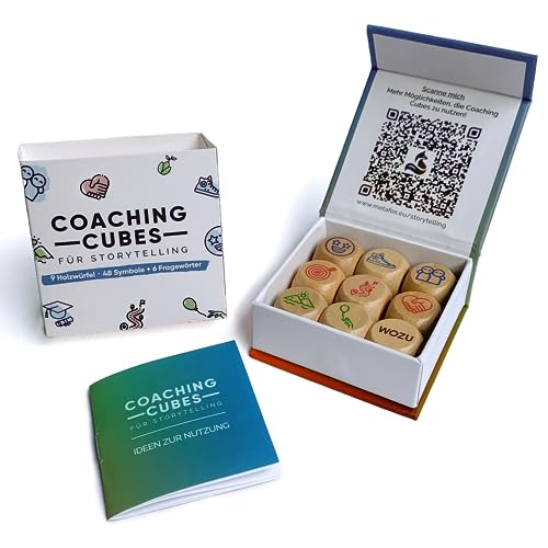metaFox Coaching Cubes für Storytelling | Set mit 9 Holzwürfeln | Perfekt für das Erzählcoaching, als Therapiematerial, Coaching Material, Gesprächswürfel, Story Cubes, Kennenlernspiele Erwachsene