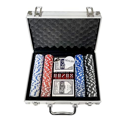 MGM Games - Maletín de 200 fichas de póker - Multicolor - 140200 - Juego de Cartas - Metal - De 2 a 6 Jugadores - Cartas de Juego - Juegos de Mesa - 11,5 gr - 30 cm x 21 cm