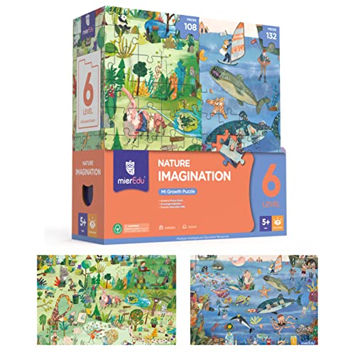 mierEdu – Puzzle educativo de nivel 6 – Mundos Naturales I Fomenta el poder de observación + fantasía I Puzzle clásico para niños para el hogar I Juego de 2 rompecabezas cajas I Puzzle a partir de 5