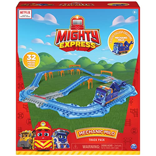 Mighty Express Juego de 32 Piezas conectables y Tren Exclusivo de Milo, Juguetes para niños 3+