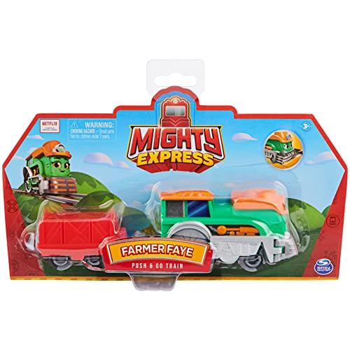 Mighty Express Tren Push and Go Farm Frieda con vagón de mercancías – Tren Manual para la Popular Serie de televisión, a Partir de 3 años