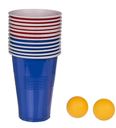 MIJOMA Juego de beber, pong de cerveza humana, juego con sombrero inflable, 12 vasos de plástico y 2 bolas, aperitivo, juego, fiesta en el jardín, fiesta en casa