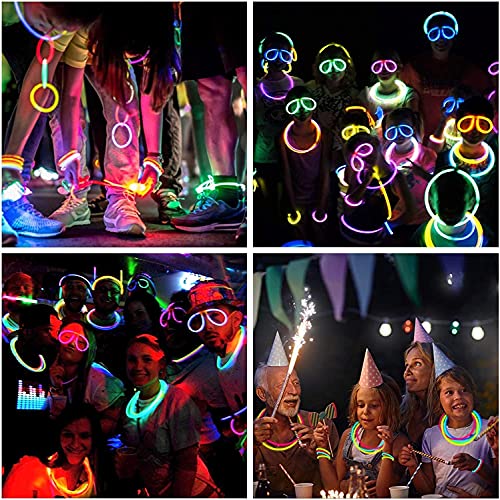 Millegu Pulseras Luminosas Fluorescentes, 230 Pack Fiesta, 100 Neon Palos Luminosos & 130 Conectores para Crear Pulseras Gafas Flores Collares, Fiesta Navideña Decoracion Cumpleaños Niños Adultos