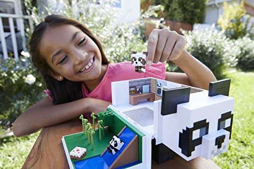 Minecraft Mob Head Minis Casa de juegos panda Set de juego para figuras de acción pequeñas, juguete +6 años (Mattel HLL25)