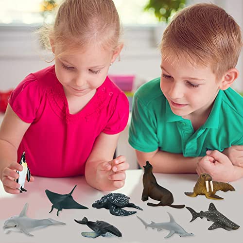 Mini Juego Juguetes Animales Marinos 12 PCS, Figuras Realistas Animales Marinos Incluye Ballena Delfín Gran Tiburón Blanco Juguetes Educativos Aprendizaje Regalo de Cumpleaños para Niños