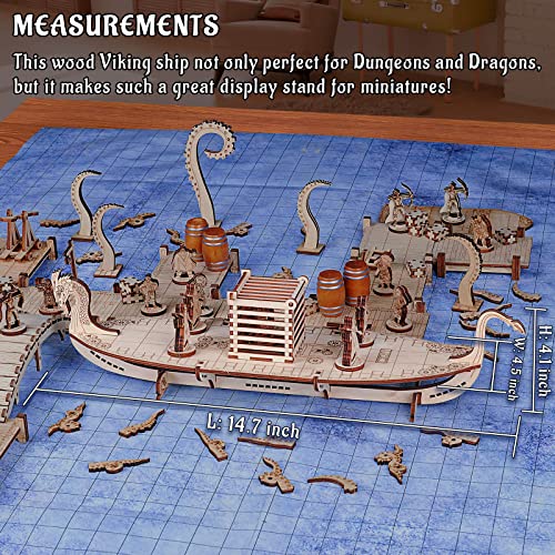 Miniatures Viking Longship madera cortada con láser de 1 pulgada, cuadrícula cuadrada para buques D&D, mazmorras y dragones, Pathfinder u otros RPG de mesa