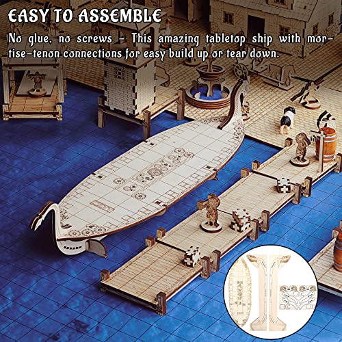 Miniatures Viking Longship madera cortada con láser de 1 pulgada, cuadrícula cuadrada para buques D&D, mazmorras y dragones, Pathfinder u otros RPG de mesa