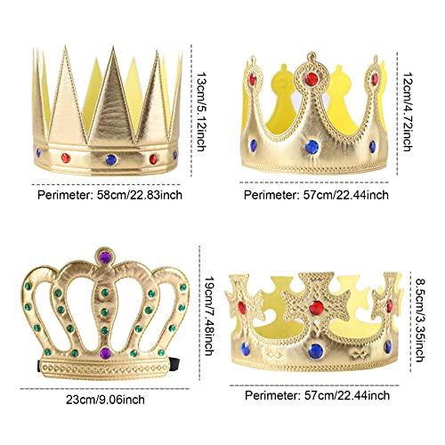 MIVAIUN 4 Piezas Coronas de Rey Sombreros de Fiesta Coronas de Reina Tocados de Cumpleaños para Niños Adultos Coronas de Cumpleaños Coronas de Fiesta Accesorios de Disfraz de Rey para Niños Adultos