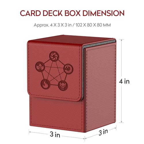 MIXPOET Deck Box Compatible con Cartas MTG, Incluye 2 Card Dividers por Deck Holder Case, Caja Cartas Se Adapta an hasta 110 TCG Tarjeta - Pentagrama (Rojo)