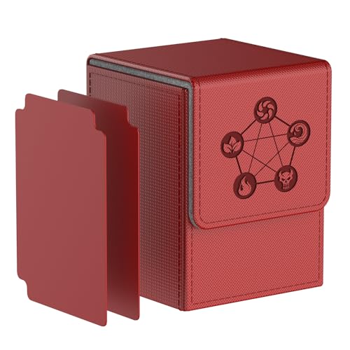 MIXPOET Deck Box Compatible con Cartas MTG, Incluye 2 Card Dividers por Deck Holder Case, Caja Cartas Se Adapta an hasta 110 TCG Tarjeta - Pentagrama (Rojo)