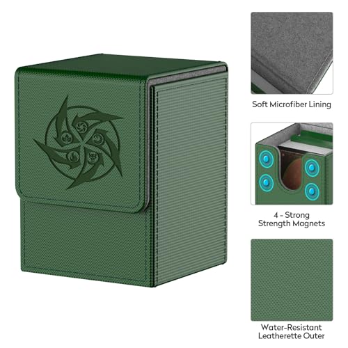 MIXPOET Deck Box Compatible con Cartas MTG, Incluye 2 Card Dividers por Deck Holder Case, Caja Cartas Se Adapta an hasta 110 TCG Tarjeta - Whirlpool (Verde)