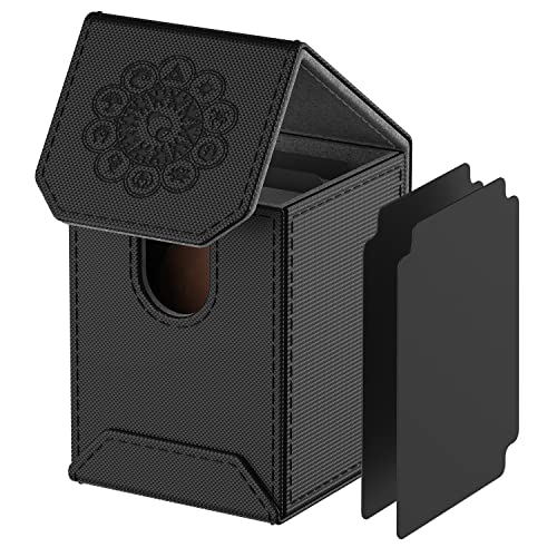 MIXPOET Estuche para Cartas Magic MTG, Deck Box, Magnetic Flip Box con 2 Divider, Caja Cartas Se Adapta an hasta 110 TCG Tarjeta (Negro)