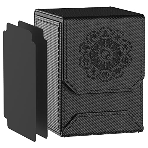 MIXPOET Estuche para Cartas Magic MTG, Deck Box, Magnetic Flip Box con 2 Divider, Caja Cartas Se Adapta an hasta 110 TCG Tarjeta (Negro)