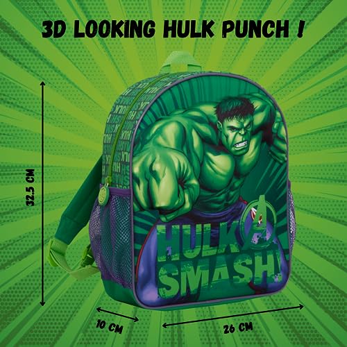 Mochila 3D increíble Hulk para niños de Marvel Vengadores escolar, almuerzo y viaje