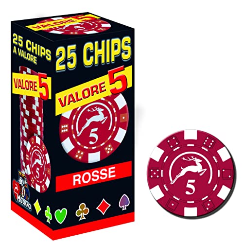 Modiano Paquete de 25 fichas de 14 g Rojo Valor 5 Texas Hold'em Poker Cartas Juego
