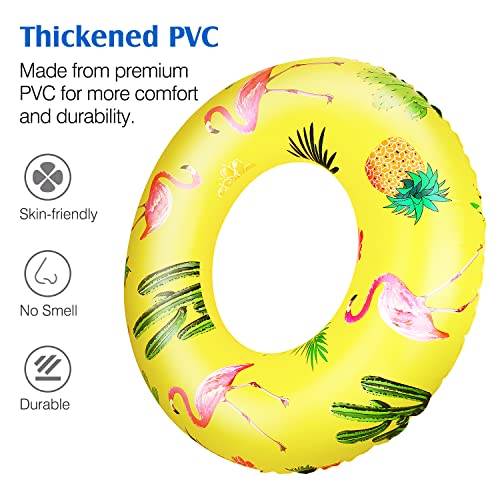 MoKo Anillos de Natación de 90 cm de Diámetro, Flotador Inflable en Piscina y en Playa, Juguetes para la Fiesta de Verano de PVC con Parches de Reparación para Niños Adultos - Amarillo