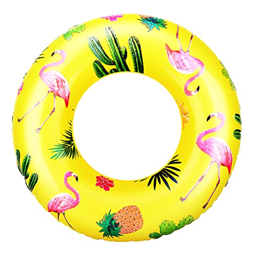 MoKo Anillos de Natación de 90 cm de Diámetro, Flotador Inflable en Piscina y en Playa, Juguetes para la Fiesta de Verano de PVC con Parches de Reparación para Niños Adultos - Amarillo