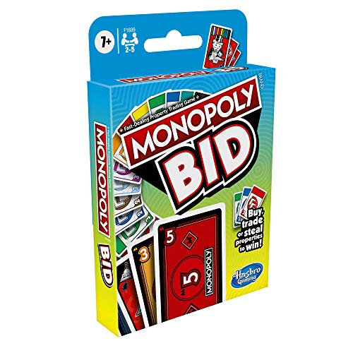 Monopoly Bid Game, Quick-Playing Card Game For 4 Players, Game For Families and Kids Ages 7 and Up