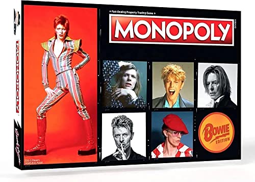 MONOPOLY: David Bowie | Edición Coleccionista Celebrando la Música de David Bowie | Juego clásico coleccionable de monopolio con tablero de juego personalizado y obras de arte | Mercancía oficial de