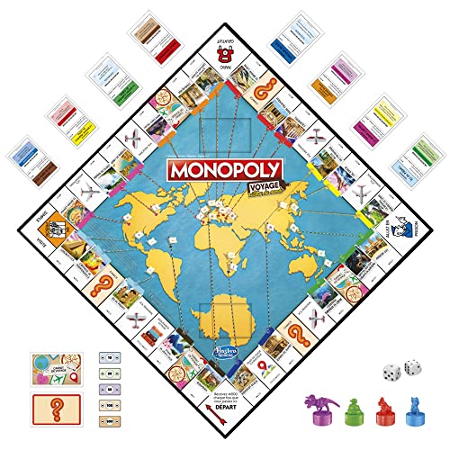 Monopoly Viaje al Mundo para familias y niños desde 8 años con almohadillas de tinta y bandeja borrable en seco