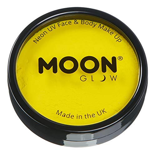 Moon Glow Tarros de pintura para rostro y cuerpo UV de neón intenso Pro, maquillaje profesional de pintura facial a base de agua para adultos y niños, 36g Amarillo intenso