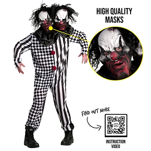 Morph Costumes Premium - Disfraz Payaso Asesino Hombre con 2 Cabezas, Disfraz de Halloween de Adulto, Talla L