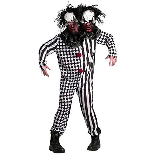 Morph Costumes Premium - Disfraz Payaso Asesino Hombre con 2 Cabezas, Disfraz de Halloween de Adulto, Talla L