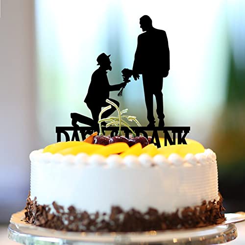 Mr & Mr Silhouette Decoración para tarta de boda de dos hombres, silueta de amor, dos hombres, decoración de pastel de boda, nombre de familia, fecha estimada, regalos de matrimonio, acrílico, negro