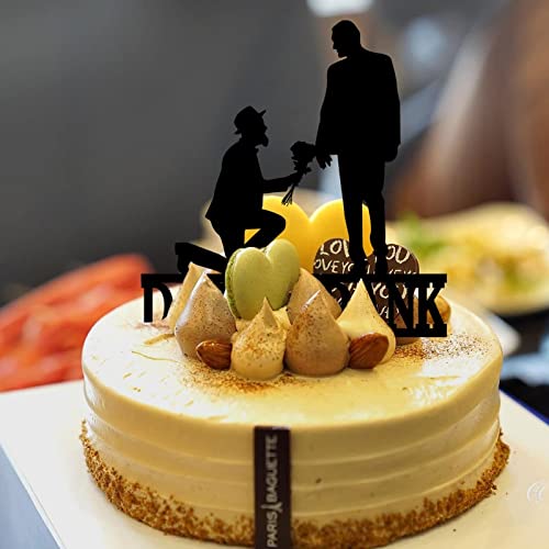 Mr & Mr Silhouette Decoración para tarta de boda de dos hombres, silueta de amor, dos hombres, decoración de pastel de boda, nombre de familia, fecha estimada, regalos de matrimonio, acrílico, negro