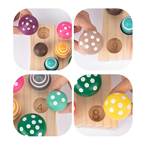 Mrisata Juguetes coloridos de madera para recoger hongos de madera, juego educativo de hongos, 12 piezas de madera colorida, juguetes de recogida de hongos de madera, simulación, conteo, tilo