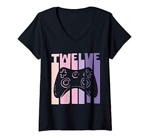 Mujer 12 años cumpleaños Regalo Gamer Retro Video Game Chicas Camiseta Cuello V