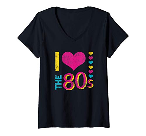 Mujer I Love The 80's Divertido Disfraz años 80 para Hombre Mujer Camiseta Cuello V