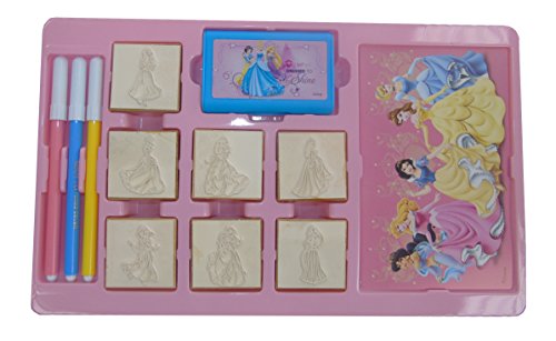 Multiprint Valija 7 Sellos para Niños Disney Princess, 100% Made in Italy, Set Sellos Niños Persolanizados, en Madera y Caucho Natural, Tinta Lavable no Tóxica, Idea de Regalo, Art.07660