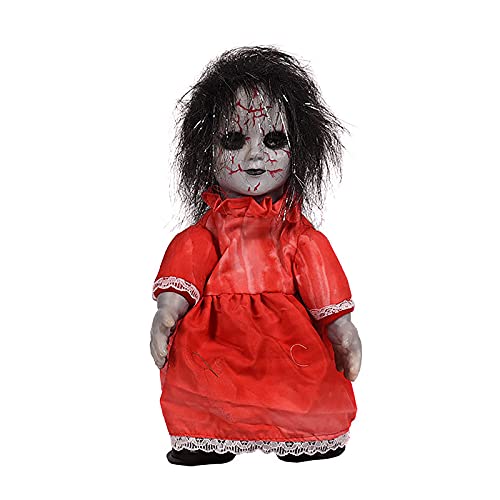Muñeca de miedo de Halloween, Muñeca obstruida eléctrica caminando iluminada de horror Horror Muñeca espeluznante para la tienda de bares de la casa, 7,5 x 13.5 pulgadas (sin batería)