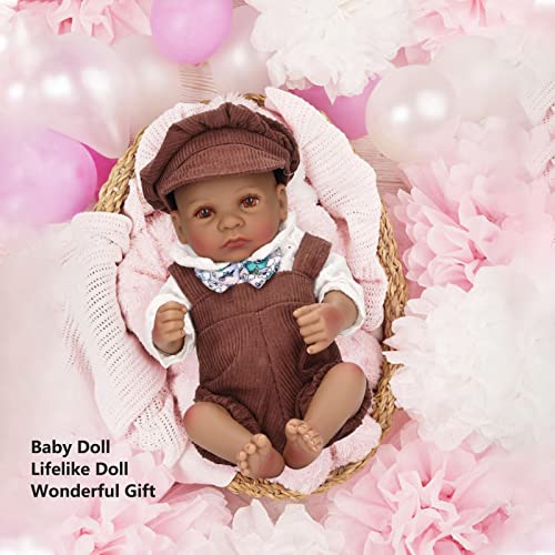Muñeca infantil recién nacida de 10 pulgadas para niños, muñeca de silicona suave realista para niños, juguete para juego de rol, para el hogar, regalo de cumpleaños(Black Girl with Eyes Opened)