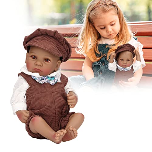 Muñeca infantil recién nacida de 10 pulgadas para niños, muñeca de silicona suave realista para niños, juguete para juego de rol, para el hogar, regalo de cumpleaños(Black Girl with Eyes Opened)