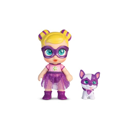 Muñeca súper linda y brillante con cachorro – Sofi & Wanda, muñeca articulada de 12 cm con cachorro, trajes y accesorios de superhéroe, adecuada para edades de 4 años en adelante