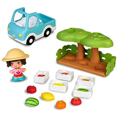 My First Pinypon - Market Garden, Huerto Pinypon, granja, camioneta, figura grande, piezas encajables y accesorios de juego, fomenta la comida saludable, juguete a partir de 1 año, Famosa (700017334)