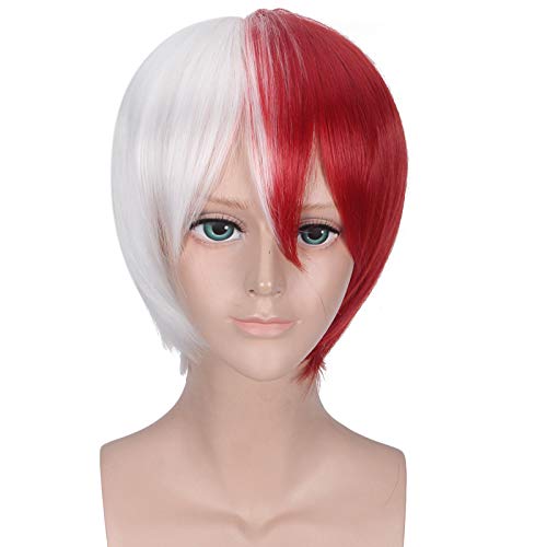 My hero academia blasting frozen red and white color matching cosplay wig anime wig