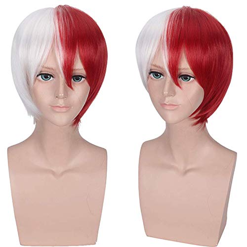 My hero academia blasting frozen red and white color matching cosplay wig anime wig