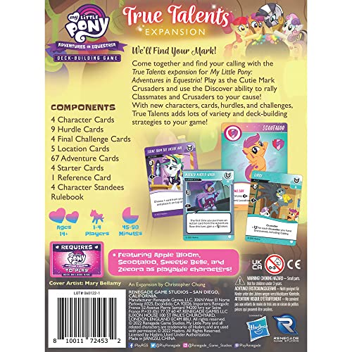 My Little Pony: Adventures in Equestria Juego de construcción de cubiertas True Talents Expansion Nuevos personajescartasdesafíos y más, Renegade Game Studios, a partir de 14 años, 14 jugadores,