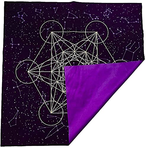 Namvo Tarot Card - Mantel de altar de terciopelo morado con diseño de geometría sagrada Cub con rejilla de cristal para entusiastas del tarot (24 x 24 pulgadas)