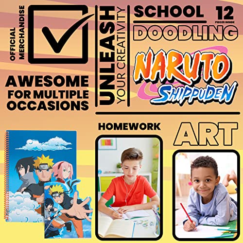 Naruto Accesorios Set Escritura y Papelería Lápices Estuche Escolar de Lata Cuaderno Para Niños Papelería Anime Set Escuela Regalos De Cumpleaños De Niños (Azul)