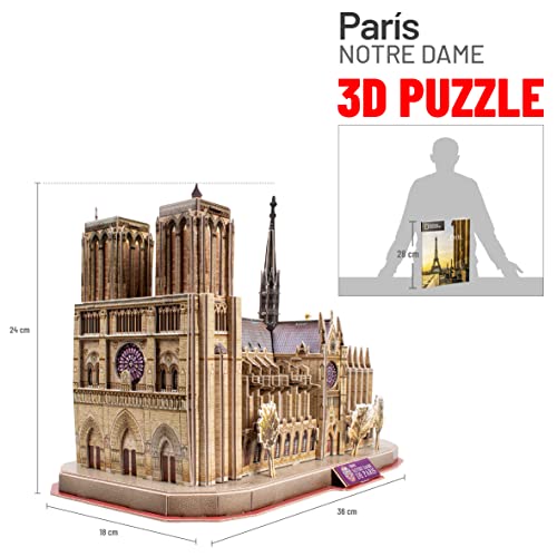National Geographic - Puzzle 3D Notre Dame | Puzzles 3D | Maquetas para Construir Adultos Y Niños | Puzzle 3D Adultos | Puzzle 3D Niños | 128 Piezas